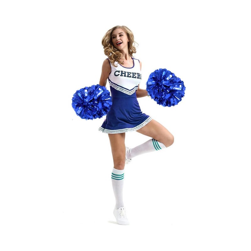 Hooshing 2PCS Blue Pom Poms Cheerleading Holographic Spot Cheer Pompoms with Baton Handle for Team Spirit School Sports Cheering - Image 3